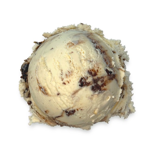 image of  made with peanut butter ice cream with thick chocolate fudge and baked brownie pieces